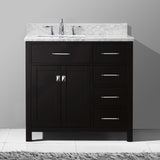 Virtu USA Caroline Parkway 36" Single Bath Vanity with Italian White Marble Top and Square Sink