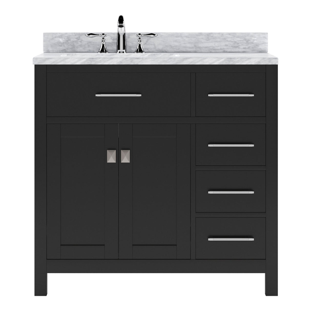 Virtu USA Caroline Parkway 36" Single Bath Vanity with Italian White Marble Top and Square Sink with Brushed Nickel Faucet with Matching Mirror