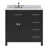 Virtu USA Caroline Parkway 36" Single Bath Vanity with Italian White Marble Top and Square Sink with Brushed Nickel Faucet with Matching Mirror