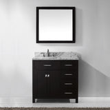 Virtu USA Caroline Parkway 36" Single Bath Vanity with Italian White Marble Top and Square Sink with Brushed Nickel Faucet with Matching Mirror