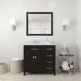 Virtu USA Caroline Parkway 36" Single Bath Vanity with Italian White Marble Top and Square Sink with Brushed Nickel Faucet with Matching Mirror