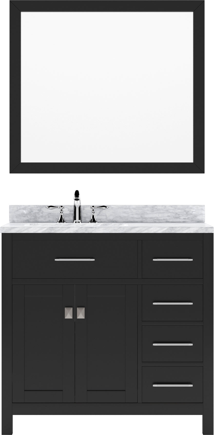 Virtu USA Caroline Parkway 36" Single Bath Vanity with Italian White Marble Top and Square Sink with Brushed Nickel Faucet with Matching Mirror - Luxe Bathroom Vanities