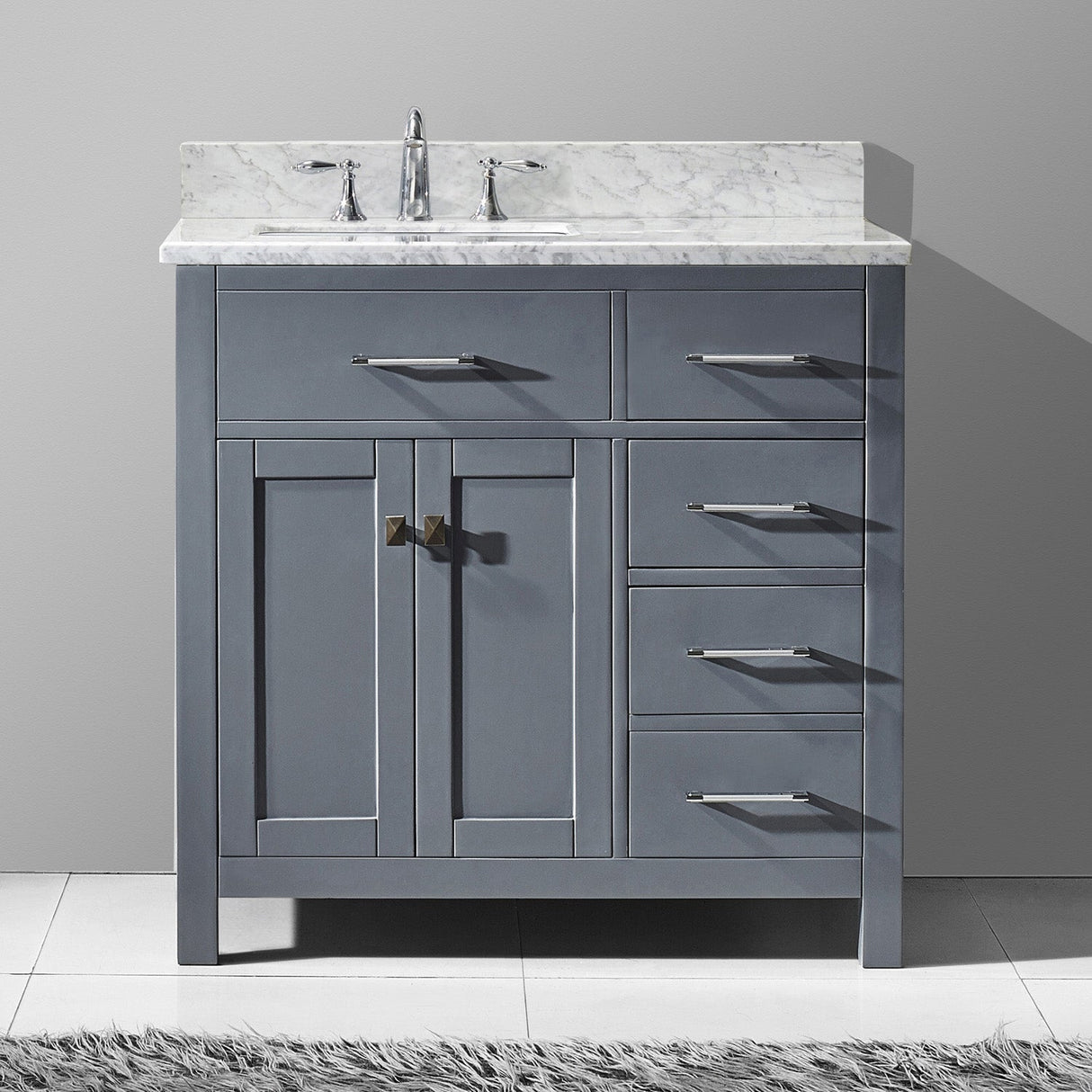 Virtu USA Caroline Parkway 36" Single Bath Vanity with Italian White Marble Top and Square Sink