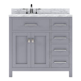 Virtu USA Caroline Parkway 36" Single Bath Vanity with Italian White Marble Top and Square Sink with Brushed Nickel Faucet with Matching Mirror