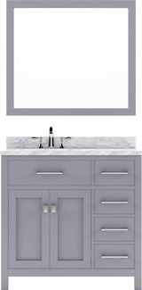 Virtu USA Caroline Parkway 36" Single Bath Vanity with Italian White Marble Top and Square Sink with Brushed Nickel Faucet with Matching Mirror - Luxe Bathroom Vanities