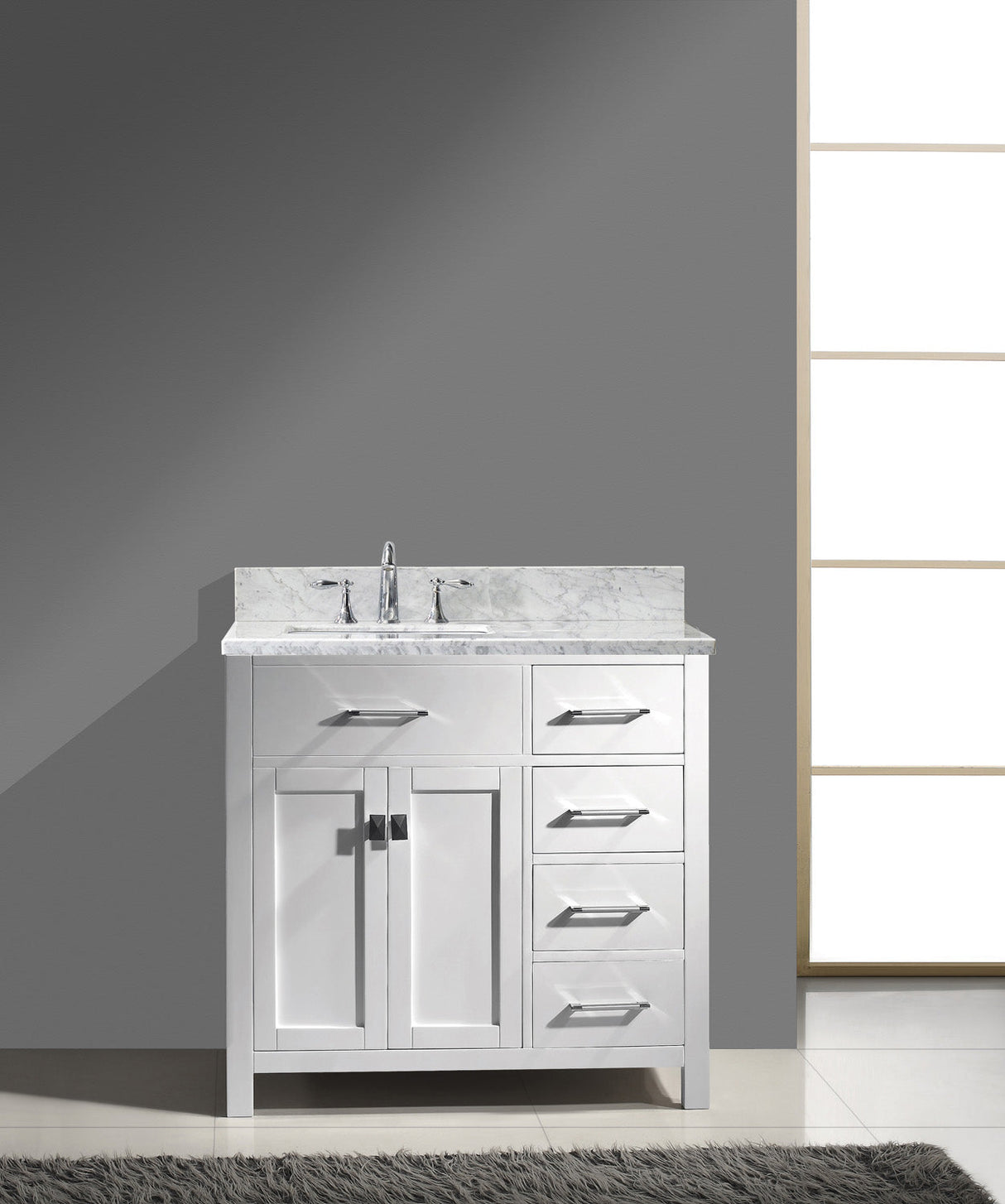 Virtu USA Caroline Parkway 36" Single Bath Vanity with Italian White Marble Top and Square Sink