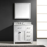 Virtu USA Caroline Parkway 36" Single Bath Vanity with Italian White Marble Top and Square Sink with Matching Mirror