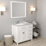 Virtu USA Caroline Parkway 36" Single Bath Vanity with Italian White Marble Top and Square Sink with Brushed Nickel Faucet with Matching Mirror