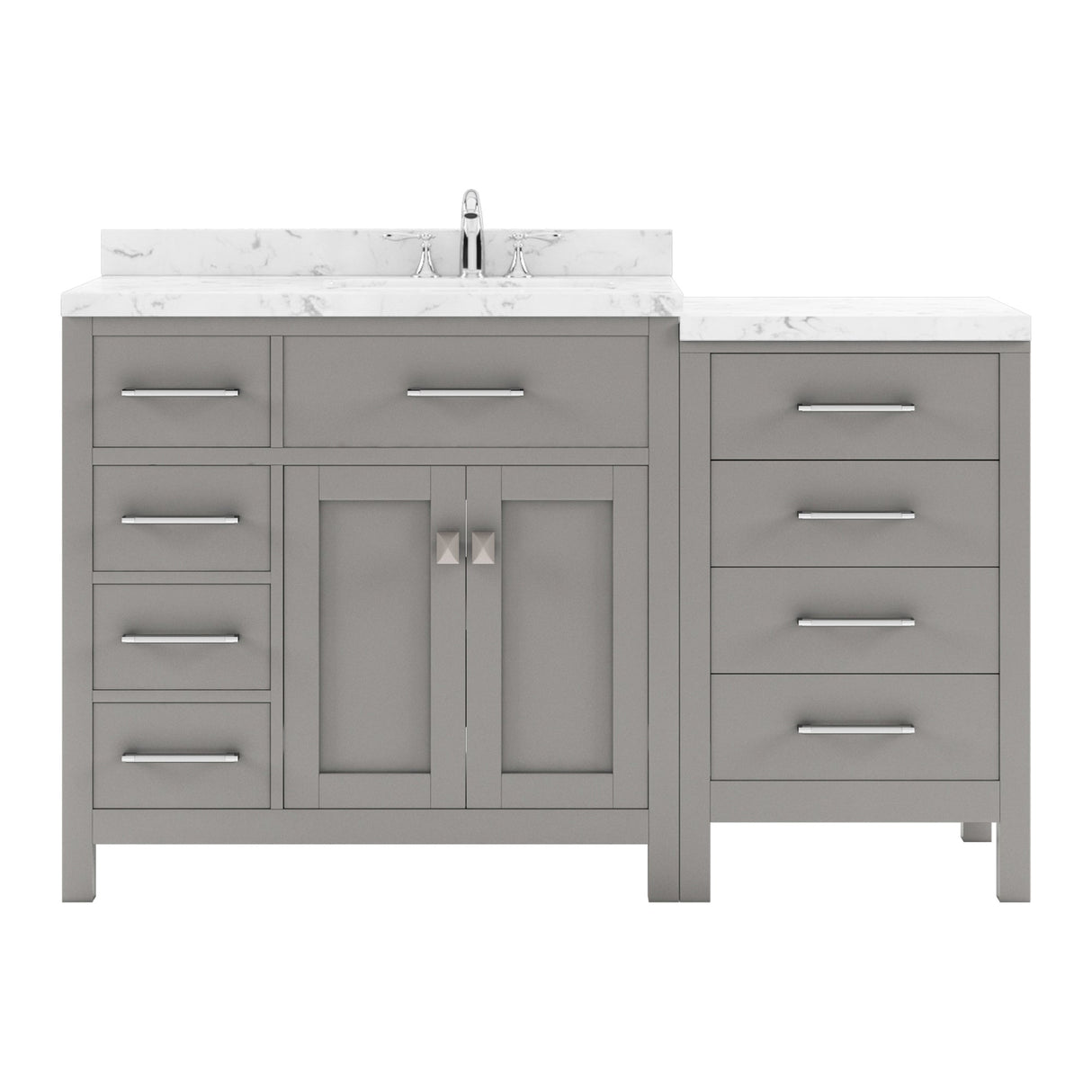 Virtu USA Caroline Parkway 57" Single Bath Vanity with White Quartz Top and Round Sink with Brushed Nickel Faucet with Matching Mirror