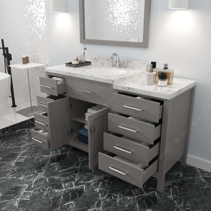 Virtu USA Caroline Parkway 57" Single Bath Vanity with White Quartz Top and Round Sink with Brushed Nickel Faucet with Matching Mirror