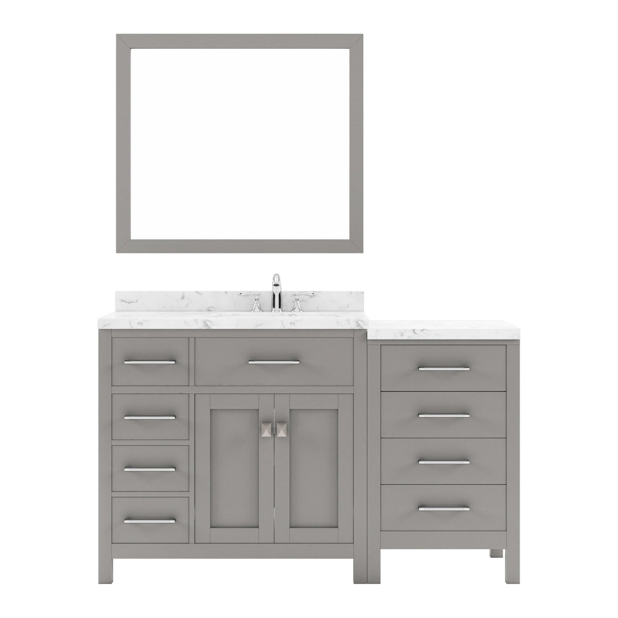 Virtu USA Caroline Parkway 57" Single Bath Vanity with White Quartz Top and Round Sink with Polished Chrome Faucet with Matching Mirror - Luxe Bathroom Vanities