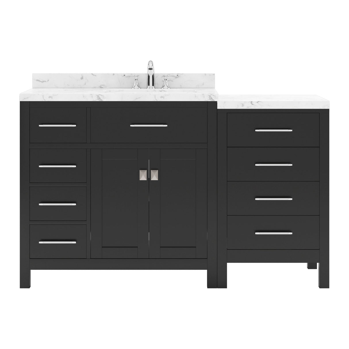Virtu USA Caroline Parkway 57" Single Bath Vanity with White Quartz Top and Round Sink with Brushed Nickel Faucet with Matching Mirror