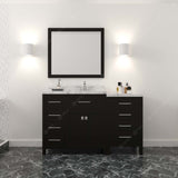 Virtu USA Caroline Parkway 57" Single Bath Vanity with White Quartz Top and Round Sink with Polished Chrome Faucet with Matching Mirror