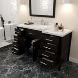 Virtu USA Caroline Parkway 57" Single Bath Vanity with White Quartz Top and Round Sink with Polished Chrome Faucet with Matching Mirror