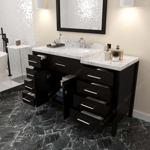 Virtu USA Caroline Parkway 57" Single Bath Vanity with White Quartz Top and Round Sink with Brushed Nickel Faucet with Matching Mirror