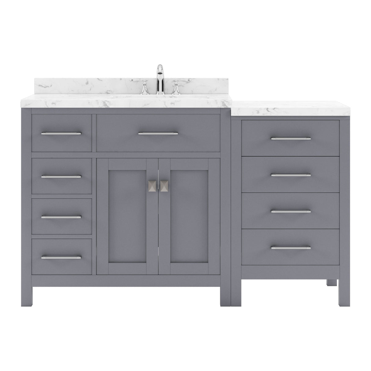 Virtu USA Caroline Parkway 57" Single Bath Vanity with White Quartz Top and Round Sink with Brushed Nickel Faucet with Matching Mirror