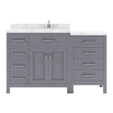 Virtu USA Caroline Parkway 57" Single Bath Vanity with White Quartz Top and Round Sink with Polished Chrome Faucet with Matching Mirror