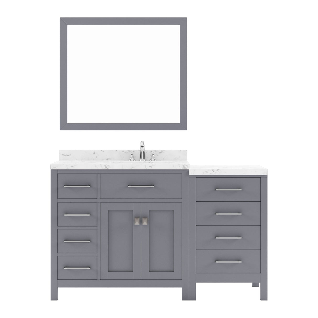 Virtu USA Caroline Parkway 57" Single Bath Vanity with White Quartz Top and Round Sink with Polished Chrome Faucet with Matching Mirror - Luxe Bathroom Vanities