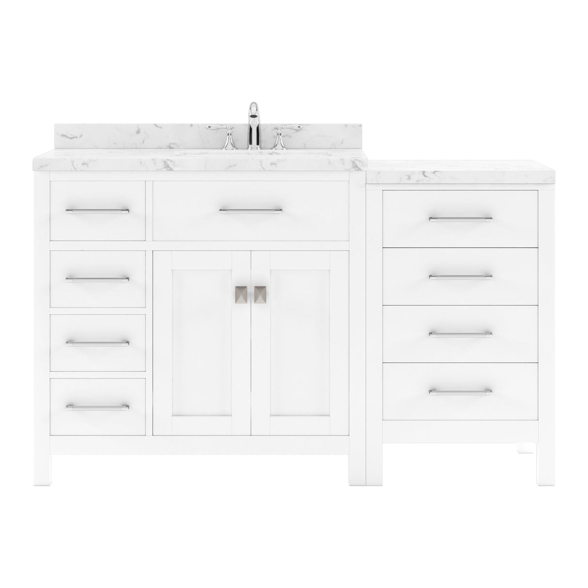 Virtu USA Caroline Parkway 57" Single Bath Vanity with White Quartz Top and Round Sink with Brushed Nickel Faucet with Matching Mirror