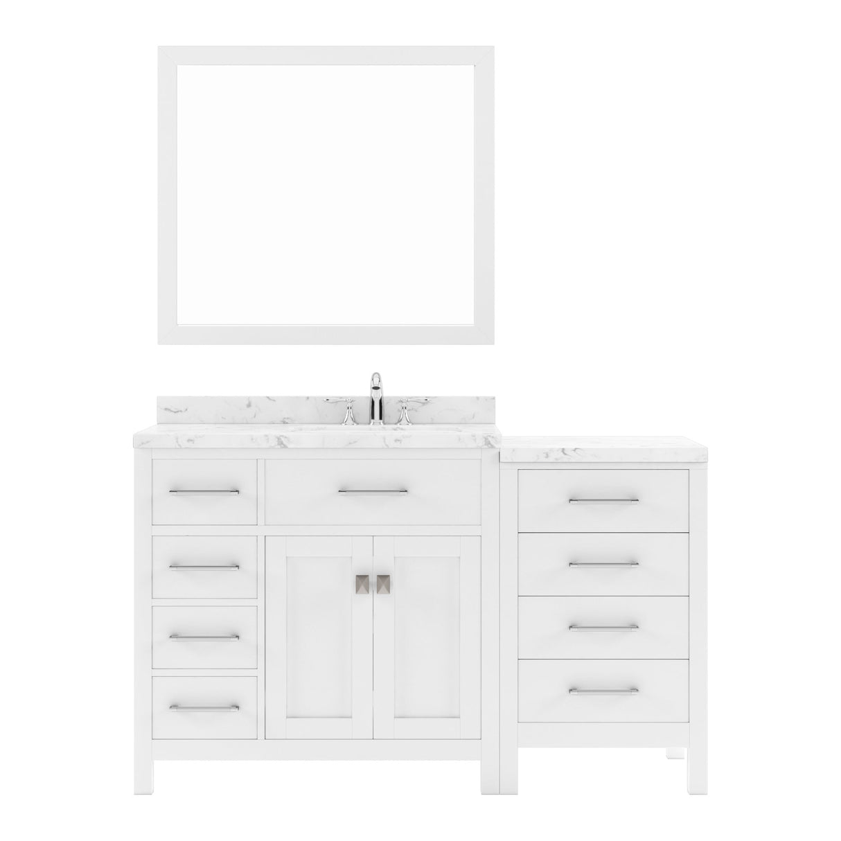 Virtu USA Caroline Parkway 57" Single Bath Vanity with White Quartz Top and Round Sink with Polished Chrome Faucet with Matching Mirror - Luxe Bathroom Vanities