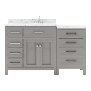 Virtu USA Caroline Parkway 57" Single Bath Vanity with White Quartz Top and Square Sink with Brushed Nickel Faucet with Matching Mirror