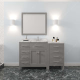 Virtu USA Caroline Parkway 57" Single Bath Vanity with White Quartz Top and Square Sink with Polished Chrome Faucet with Matching Mirror