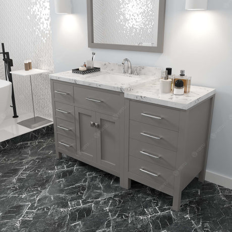 Virtu USA Caroline Parkway 57" Single Bath Vanity with White Quartz Top and Square Sink with Polished Chrome Faucet with Matching Mirror
