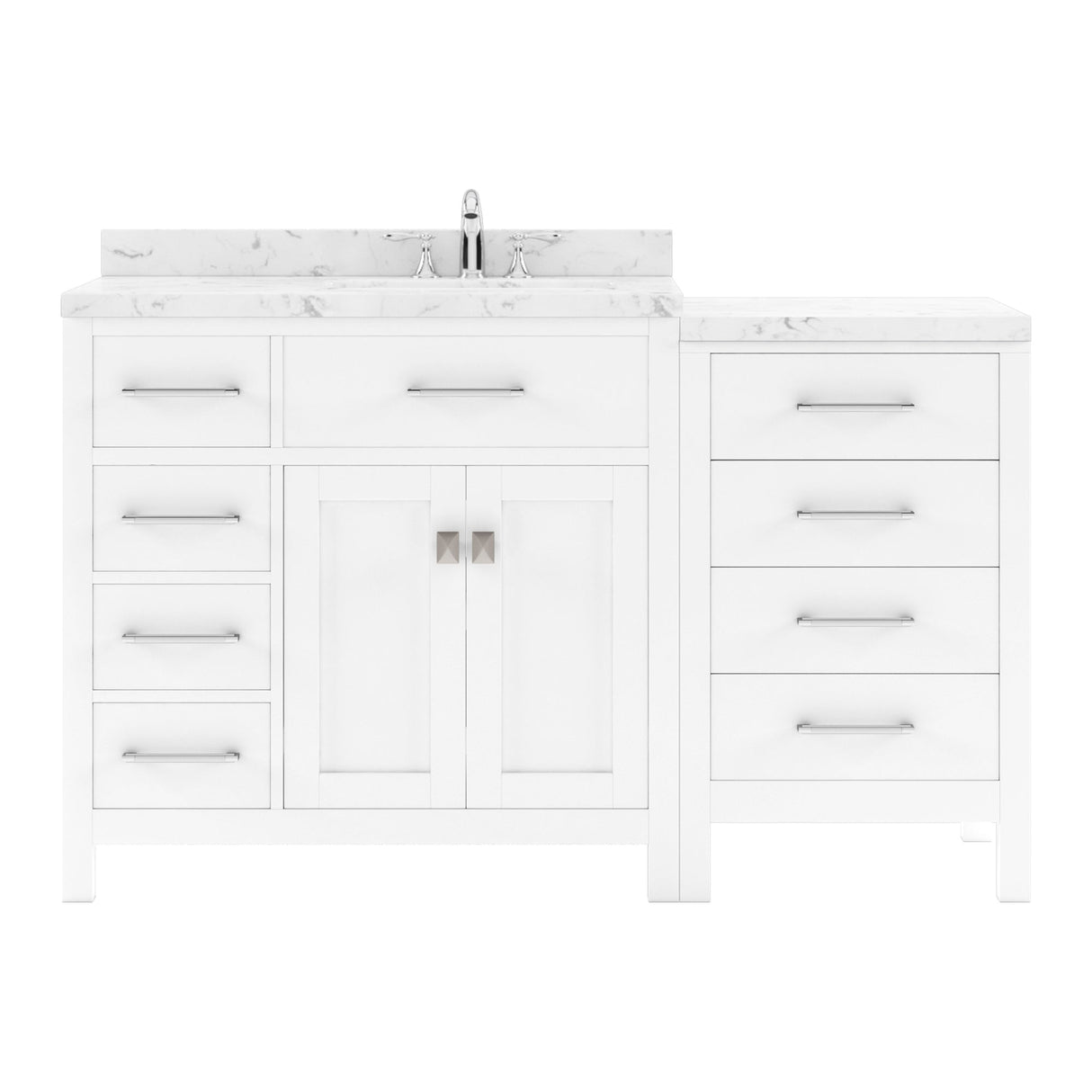 Virtu USA Caroline Parkway 57" Single Bath Vanity with White Quartz Top and Square Sink with Polished Chrome Faucet with Matching Mirror