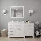 Virtu USA Caroline Parkway 57" Single Bath Vanity with Dazzle White Quartz Top and Round Sink with Brushed Nickel Faucet with Mirror