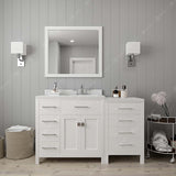 Virtu USA Caroline Parkway 57" Single Bath Vanity with Dazzle White Quartz Countertop and Round Sink with Polished Chrome Faucet with Matching Mirror