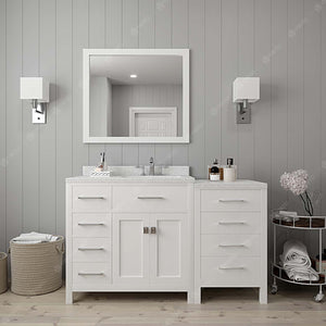 Virtu USA Caroline Parkway 57" Single Bath Vanity with White Quartz Top and Round Sink with Matching Mirror