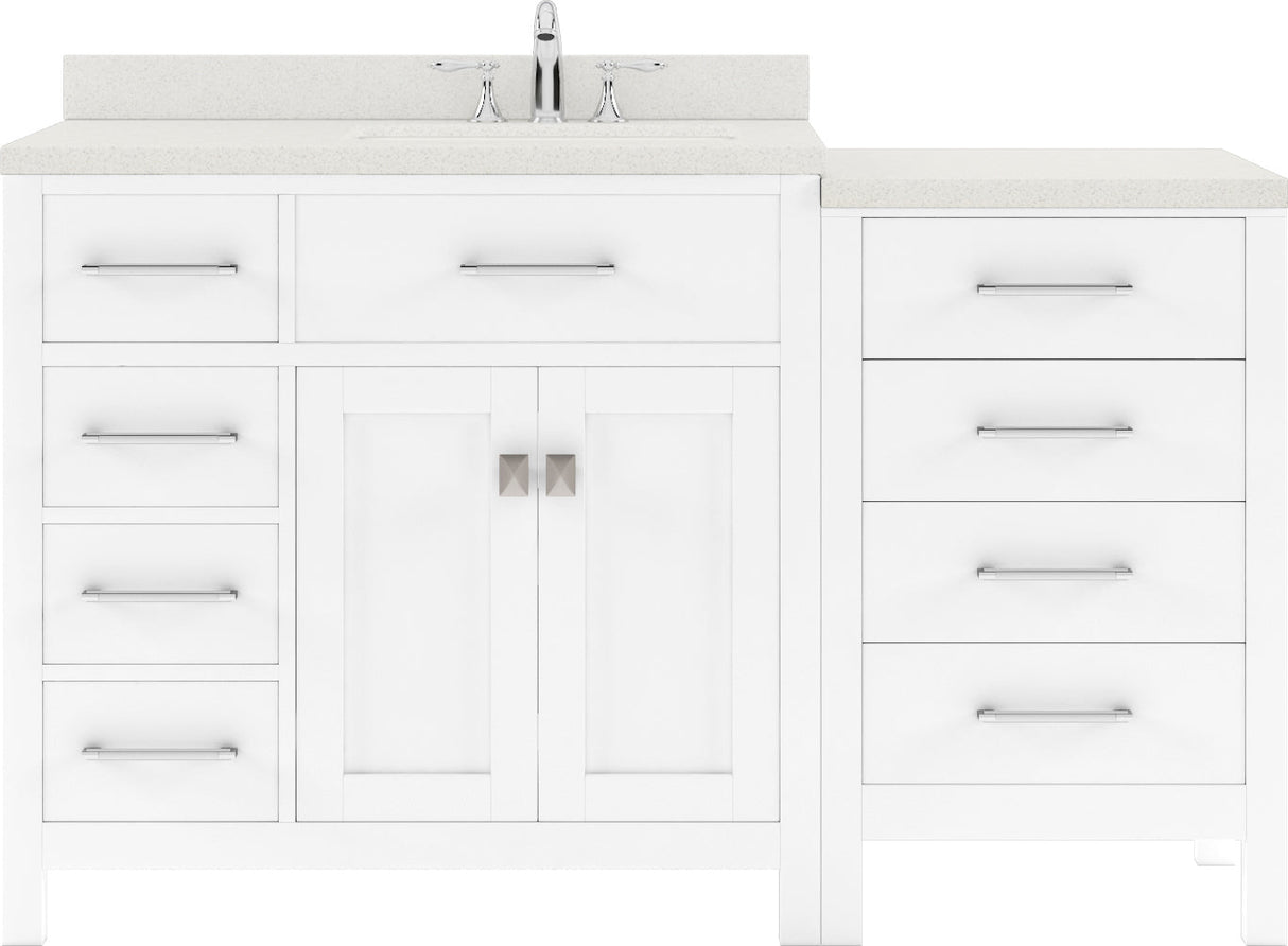 Virtu USA Caroline Parkway 57" Single Bath Vanity with Dazzle White Quartz Top and Round Sink with Brushed Nickel Faucet with Mirror