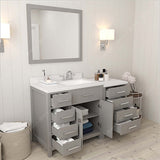 Virtu USA Caroline Parkway 57" Single Bath Vanity with Dazzle White Quartz Countertop and Square Sink with Polished Chrome Faucet with Matching Mirror