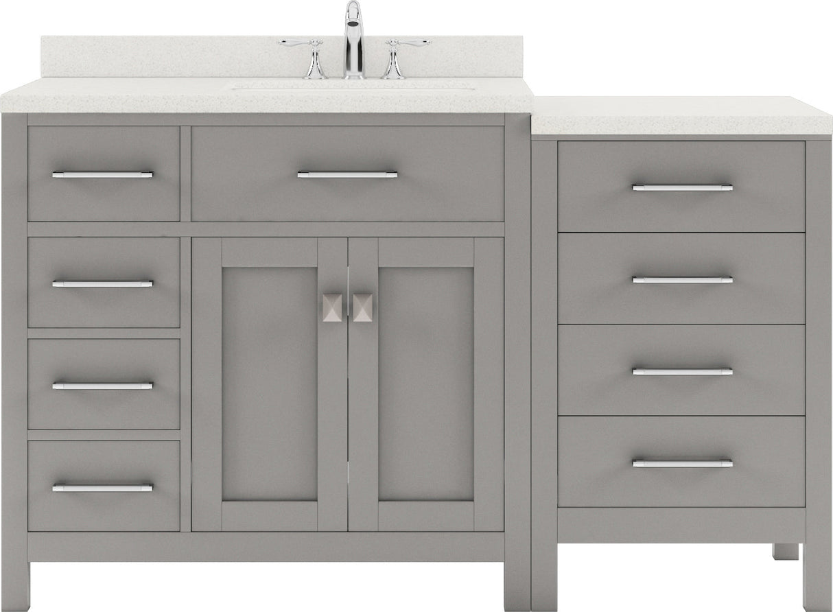 Virtu USA Caroline Parkway 57" Single Bath Vanity with Dazzle White Quartz Countertop and Square Sink with Polished Chrome Faucet with Matching Mirror