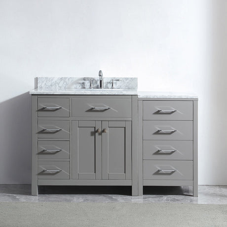 Virtu USA Caroline Parkway 57" Single Bath Vanity in Cashmere Gray with White Marble Top and Round Sink with Brushed Nickel Faucet