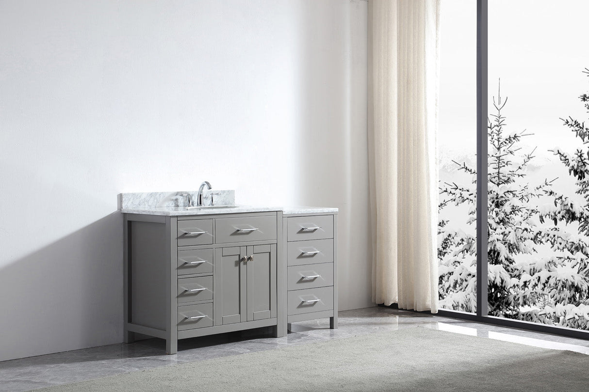 Virtu USA Caroline Parkway 57" Single Bath Vanity in Cashmere Gray with White Marble Top and Round Sink with Brushed Nickel Faucet