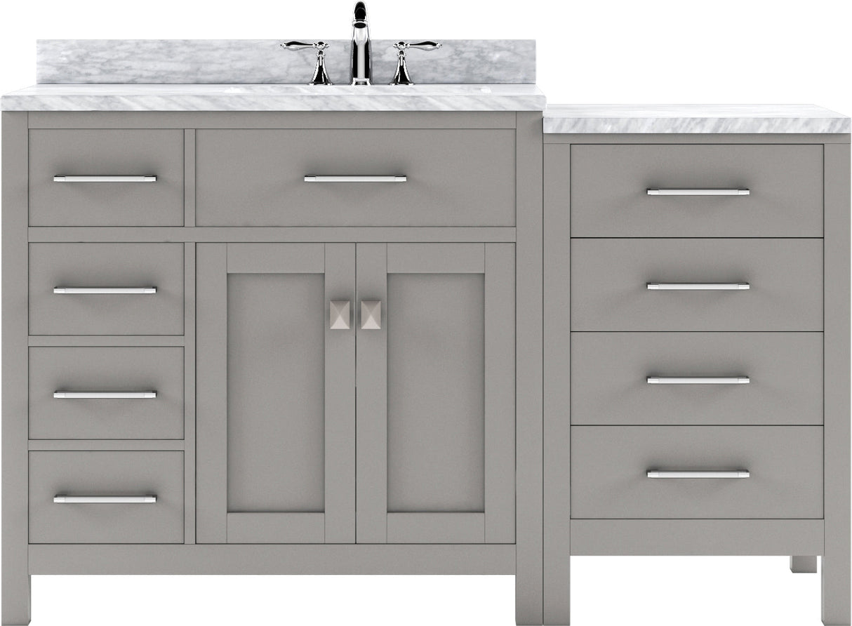 Virtu USA Caroline Parkway 57" Single Bath Vanity with White Marble Top and Round Sink with Matching Mirror