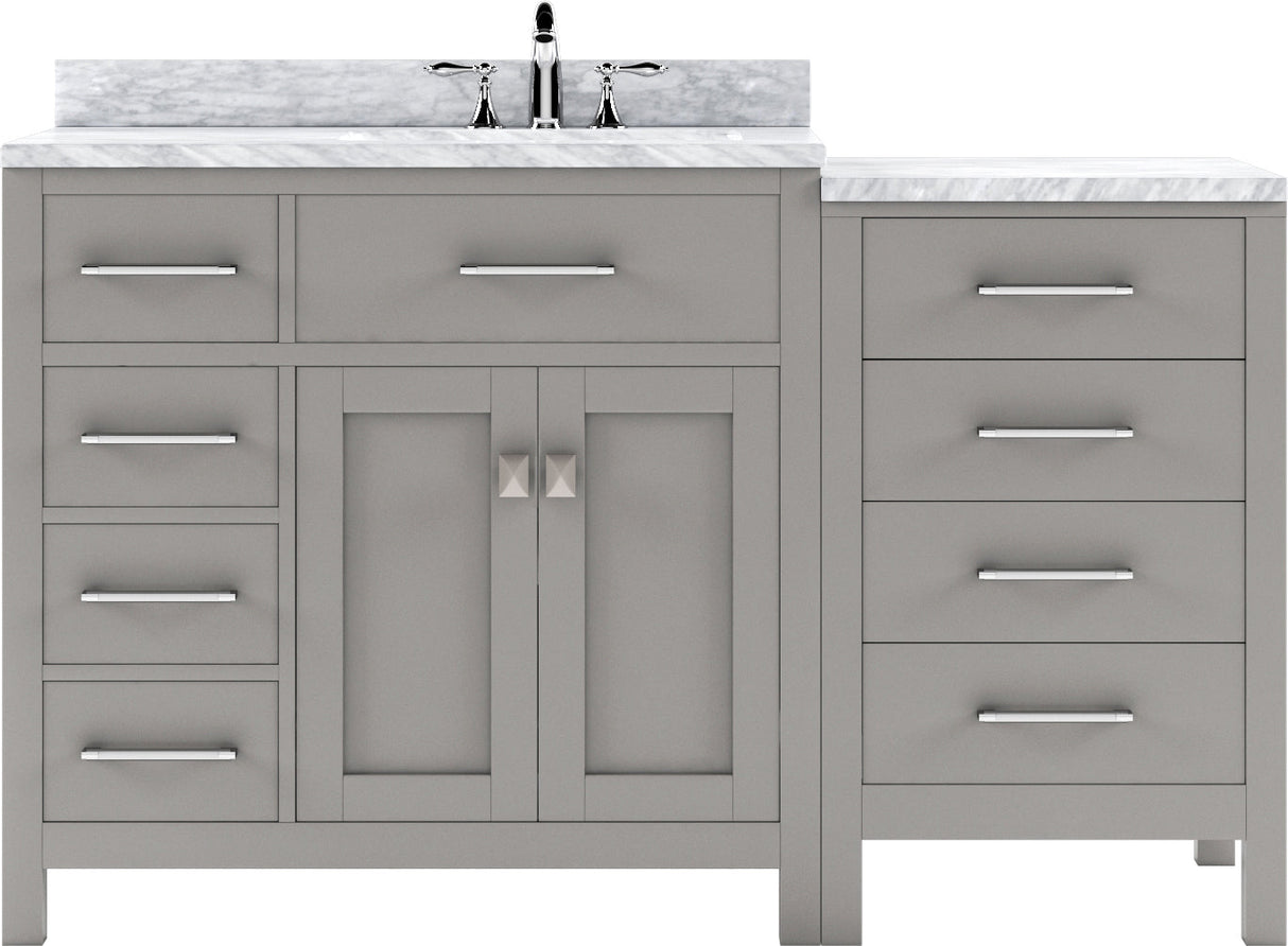 Virtu USA Caroline Parkway 57" Single Bath Vanity with White Marble Top and Round Sink with Polished Chrome Faucet with Matching Mirror - Luxe Bathroom Vanities