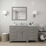 Virtu USA Caroline Parkway 57" Single Bath Vanity with White Marble Top and Round Sink with Polished Chrome Faucet with Matching Mirror