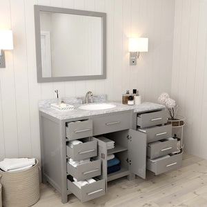 Virtu USA Caroline Parkway 57" Single Bath Vanity with White Marble Top and Round Sink with Matching Mirror