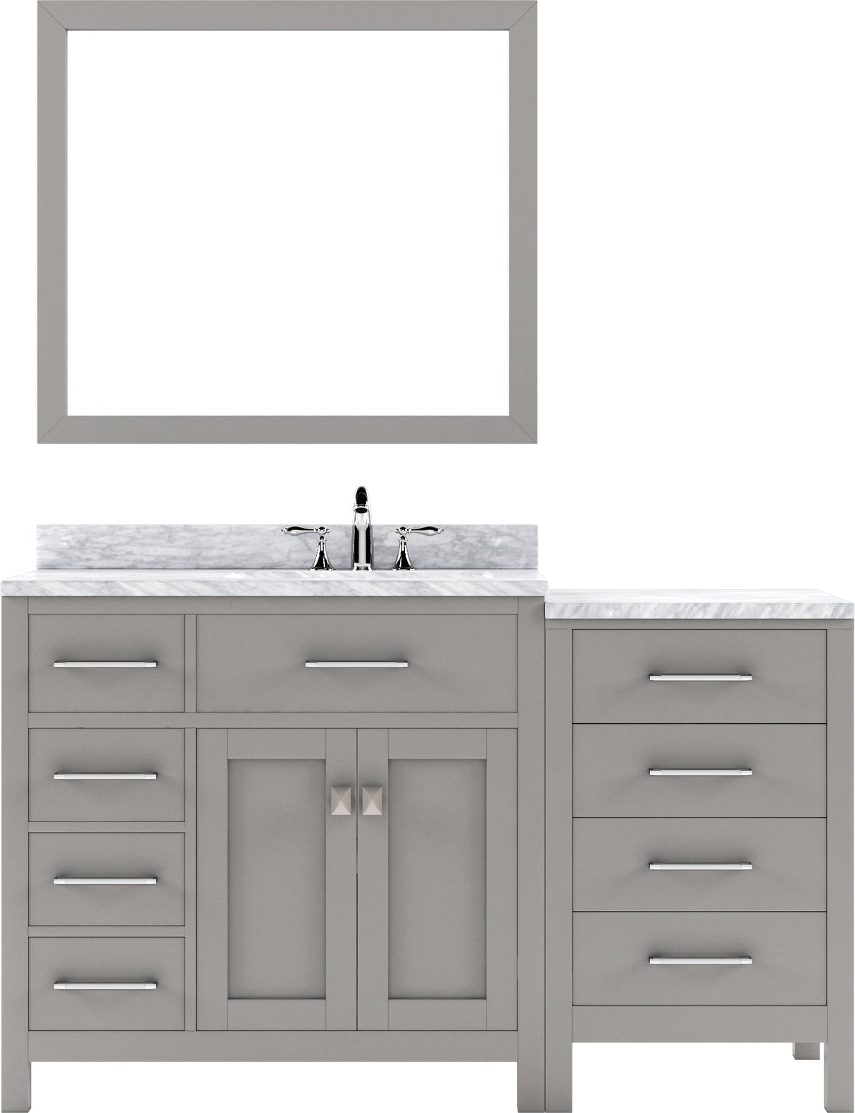 Virtu USA Caroline Parkway 57" Single Bath Vanity with White Marble Top and Round Sink with Brushed Nickel Faucet with Matching Mirror - Luxe Bathroom Vanities