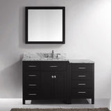 Virtu USA Caroline Parkway 57" Single Bath Vanity with White Marble Top and Round Sink with Brushed Nickel Faucet with Matching Mirror