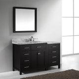 Virtu USA Caroline Parkway 57" Single Bath Vanity with White Marble Top and Round Sink with Brushed Nickel Faucet with Matching Mirror