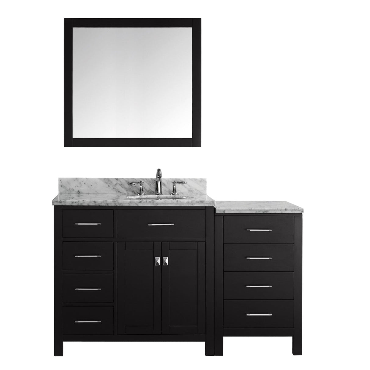 Virtu USA Caroline Parkway 57" Single Bath Vanity with White Marble Top and Round Sink with Brushed Nickel Faucet with Matching Mirror - Luxe Bathroom Vanities