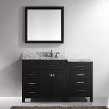 Virtu USA Caroline Parkway 57" Single Bath Vanity with White Marble Top and Round Sink with Polished Chrome Faucet with Matching Mirror