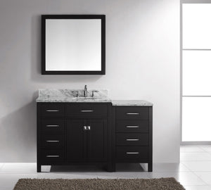 Virtu USA Caroline Parkway 57" Single Bath Vanity with White Marble Top and Round Sink with Matching Mirror