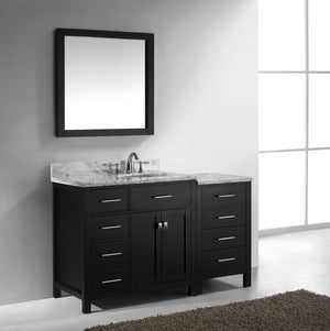 Virtu USA Caroline Parkway 57" Single Bath Vanity with White Marble Top and Round Sink with Matching Mirror