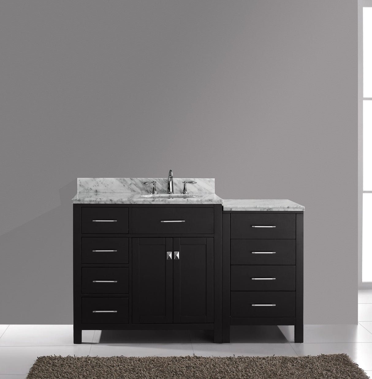 Virtu USA Caroline Parkway 57" Single Bath Vanity with White Marble Top and Round Sink