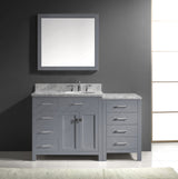 Virtu USA Caroline Parkway 57" Single Bath Vanity with White Marble Top and Round Sink with Brushed Nickel Faucet with Matching Mirror