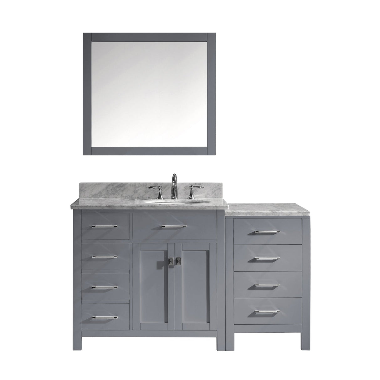 Virtu USA Caroline Parkway 57" Single Bath Vanity with White Marble Top and Round Sink with Brushed Nickel Faucet with Matching Mirror - Luxe Bathroom Vanities